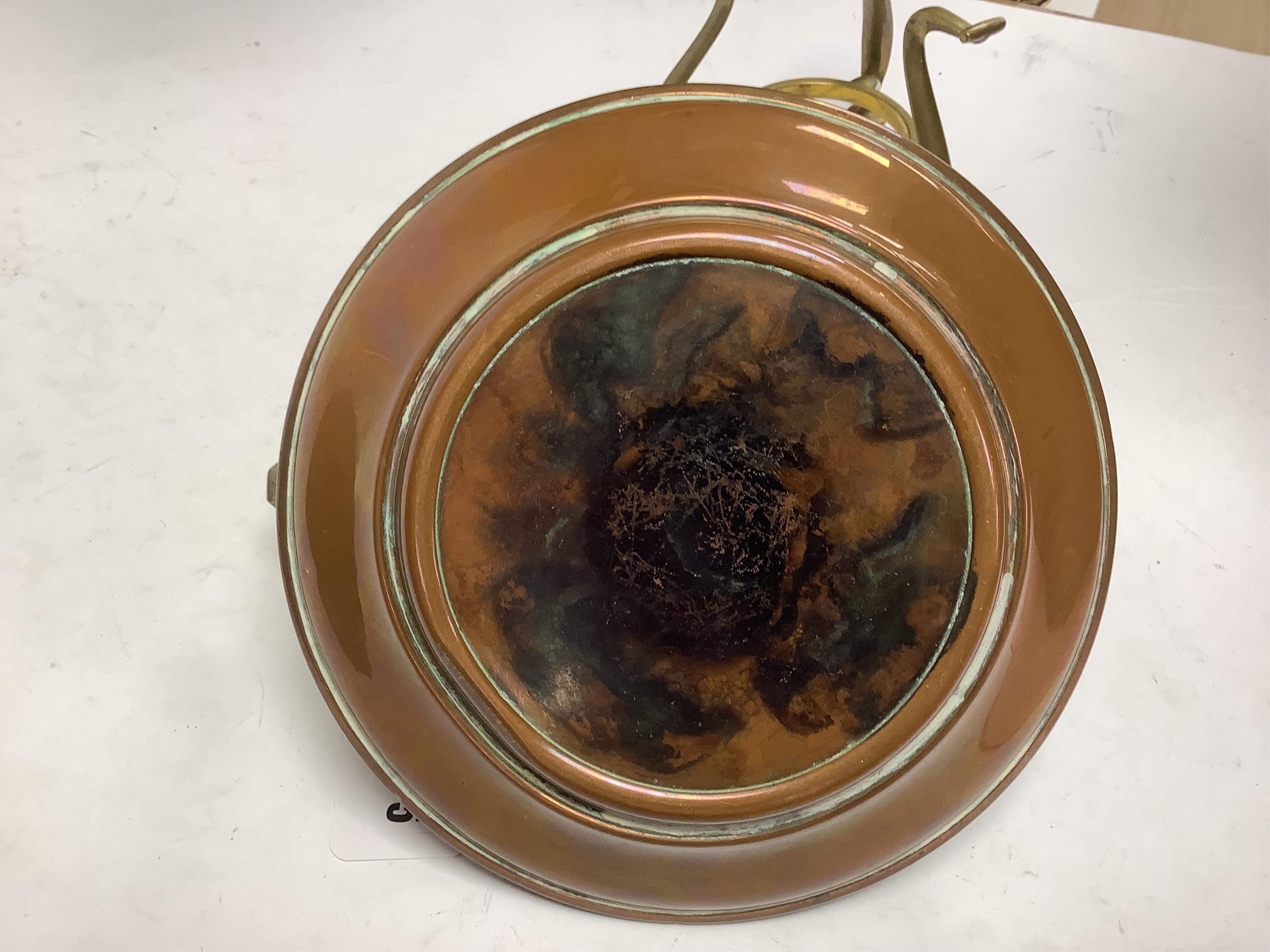 W.A.S Benson, a brass and copper kettle on stand, 23cm total height